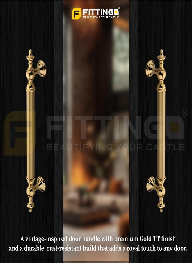 Fittingo Vintage Royal Main Door Handle | 16 Inch Premium Pull Push Handle for Home, Office, Hotels & Villas | Stainless Steel Gold TT Finish |Hole to Hole 400mm | 3 Years Warranty - Image 5